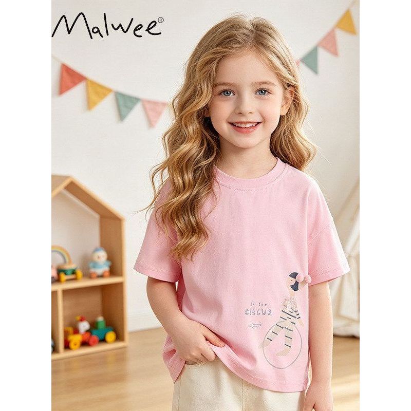 Cross-Border malwee Roupas para meninas Camiseta infantil Estilo europeu americano de manga curta Médio Crianças pequena
