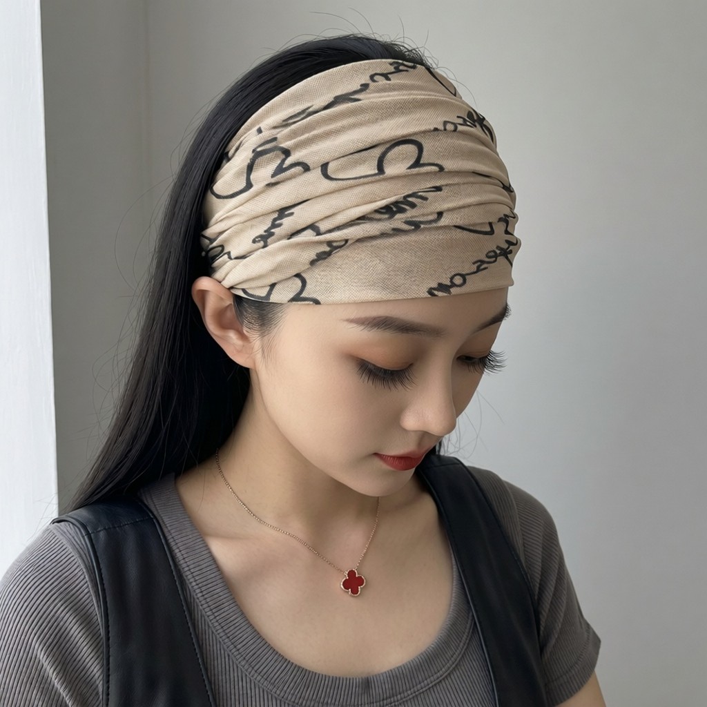 Moda bandana de aba larga respirável malha bandana feminino moda Retro bandana influenciador mesmo estilo acessórios par