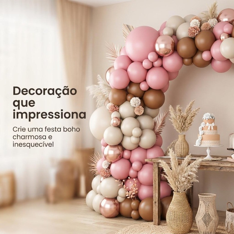 Kit Balões Luxo Rosa Claro e Champagne 108pcs LL-1588 Decoração Versátil para Festas Temáticas e Celebrações Especiais