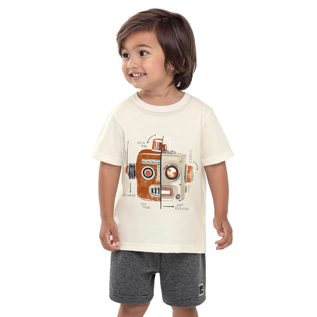 Conjunto Curto Infantil Menino Robô Elian Bege