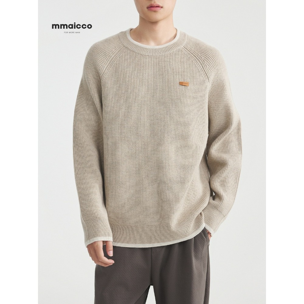 Momaike masculino grosso lingote agulha pulôver camisola de fundo masculino 2025 inverno manga Raglan contraste cor cami