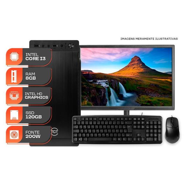 Computador Home Essential S, Intel Core i3, 8GB De Ram, SSD 120GB, Completo com Monitor e Periféricos + Caixa de som