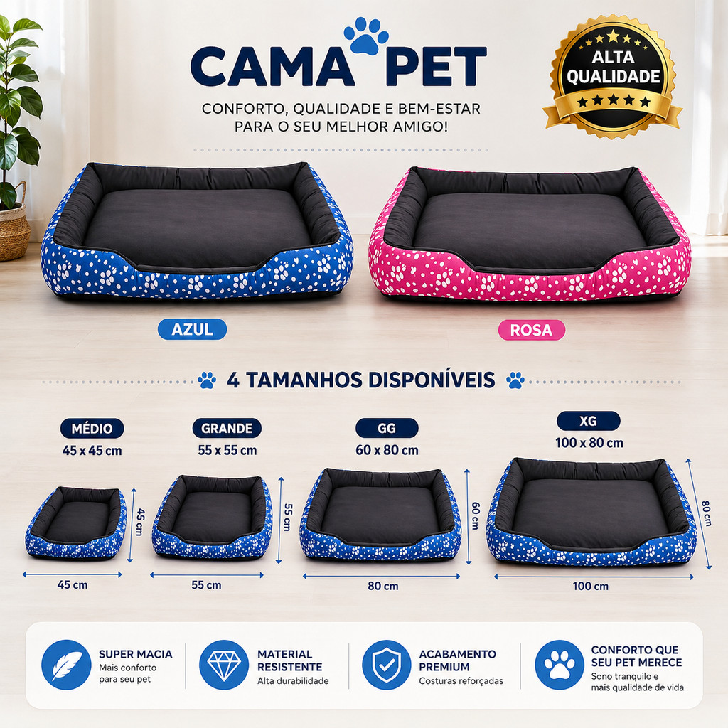 Caminha Pet para Cachorro e Gato Macia Confortável Cama Pet Premium Médio Grande GG XG