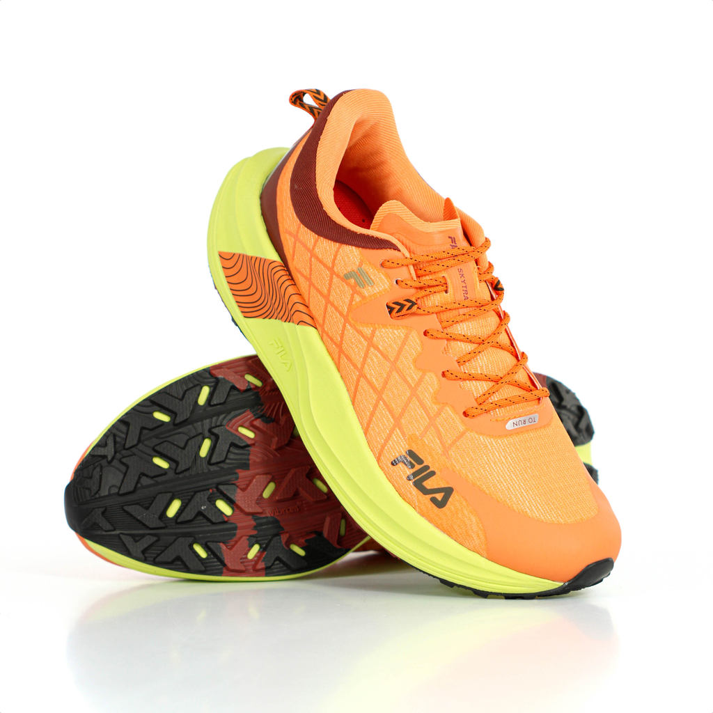 Tênis Fila Racer Skytrail Laranja Marrom e Verde Limão - Masculino