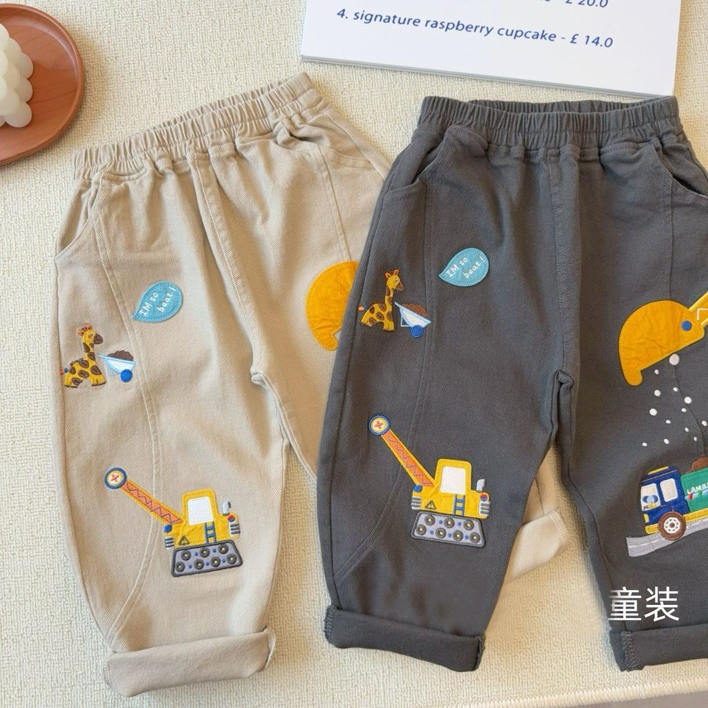 Crianças primavera outono calças primavera outono roupas novas calças escavadeira dos desenhos animados menino bebê boni