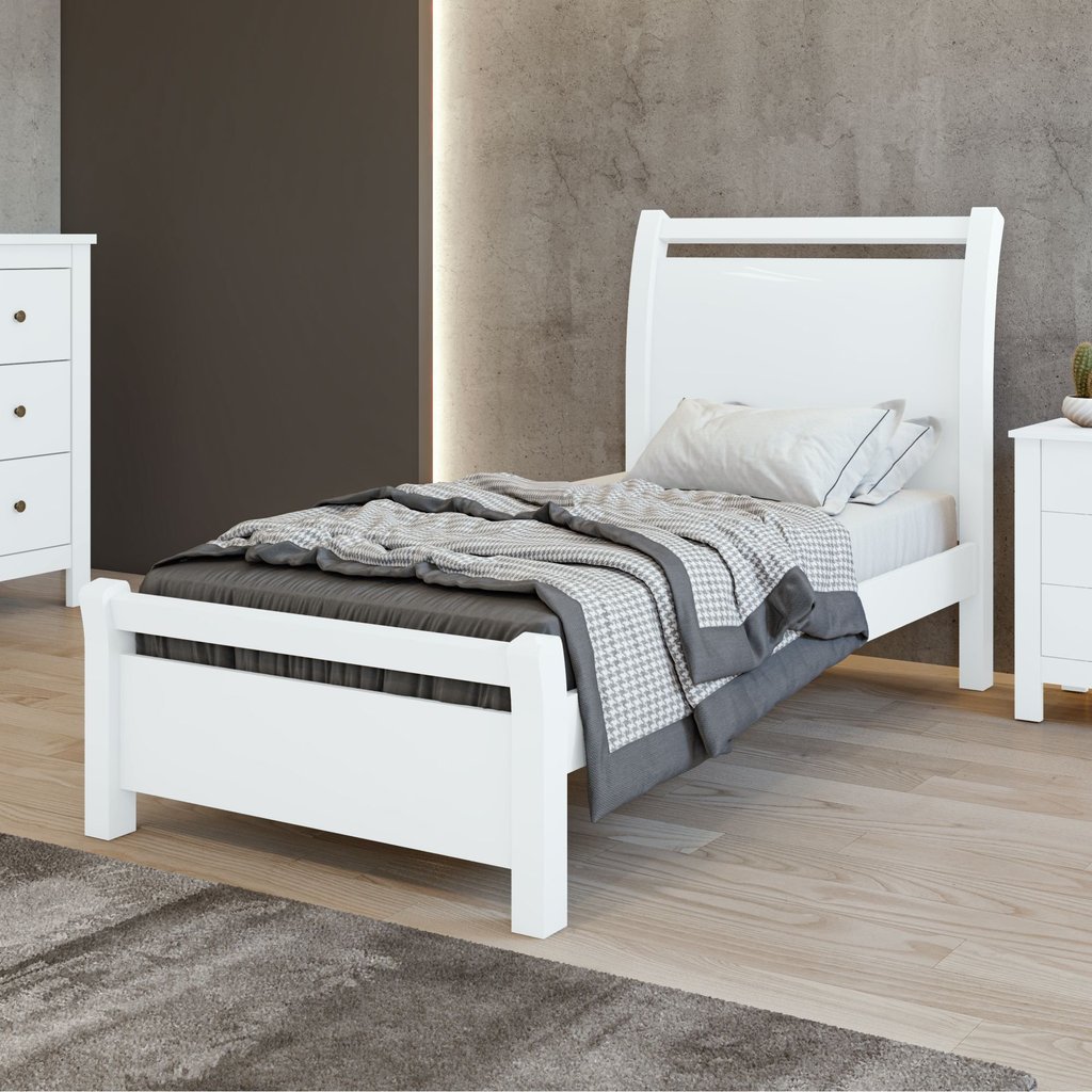 Cama de Solteiro Cabeceira com Detalhes Curvos Madeira Reali Plus Branco Branco