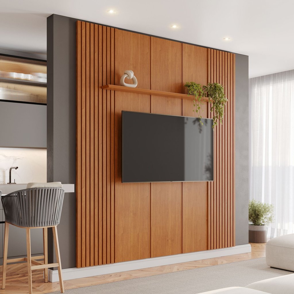 Painel para TV até 75 Polegadas 100% MDF 234CMX250CM Prateleira Apolo Marrom 250
