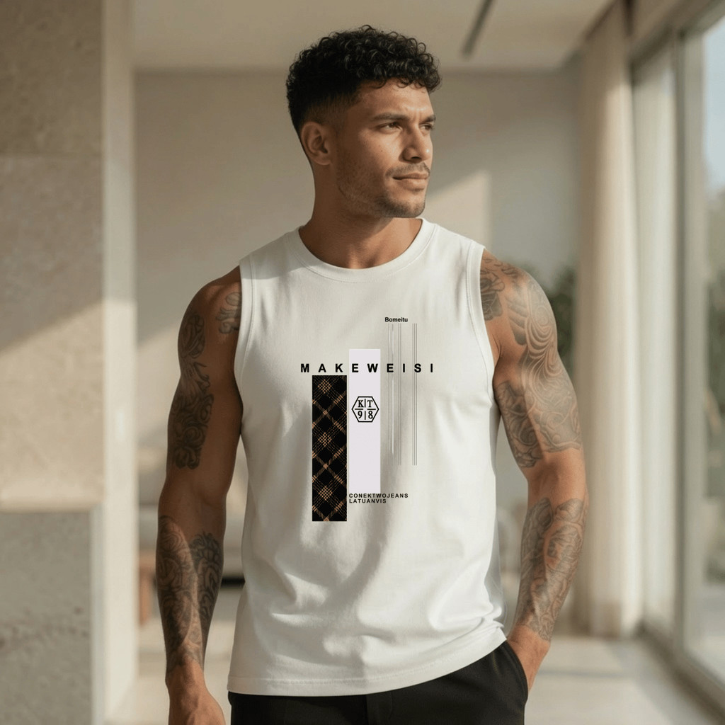 Regata Masculina Estampada Makeweisi 100% Algodão Academia Premium Treino Casual Streetwear Verão Camiseta Cavada