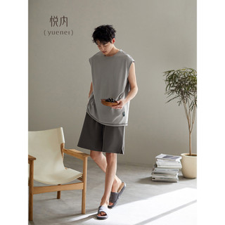 Yue pijamas internos masculinos verão verão verão puro algodão sem mangas colete Shorts Loungewear masculino Casual tama