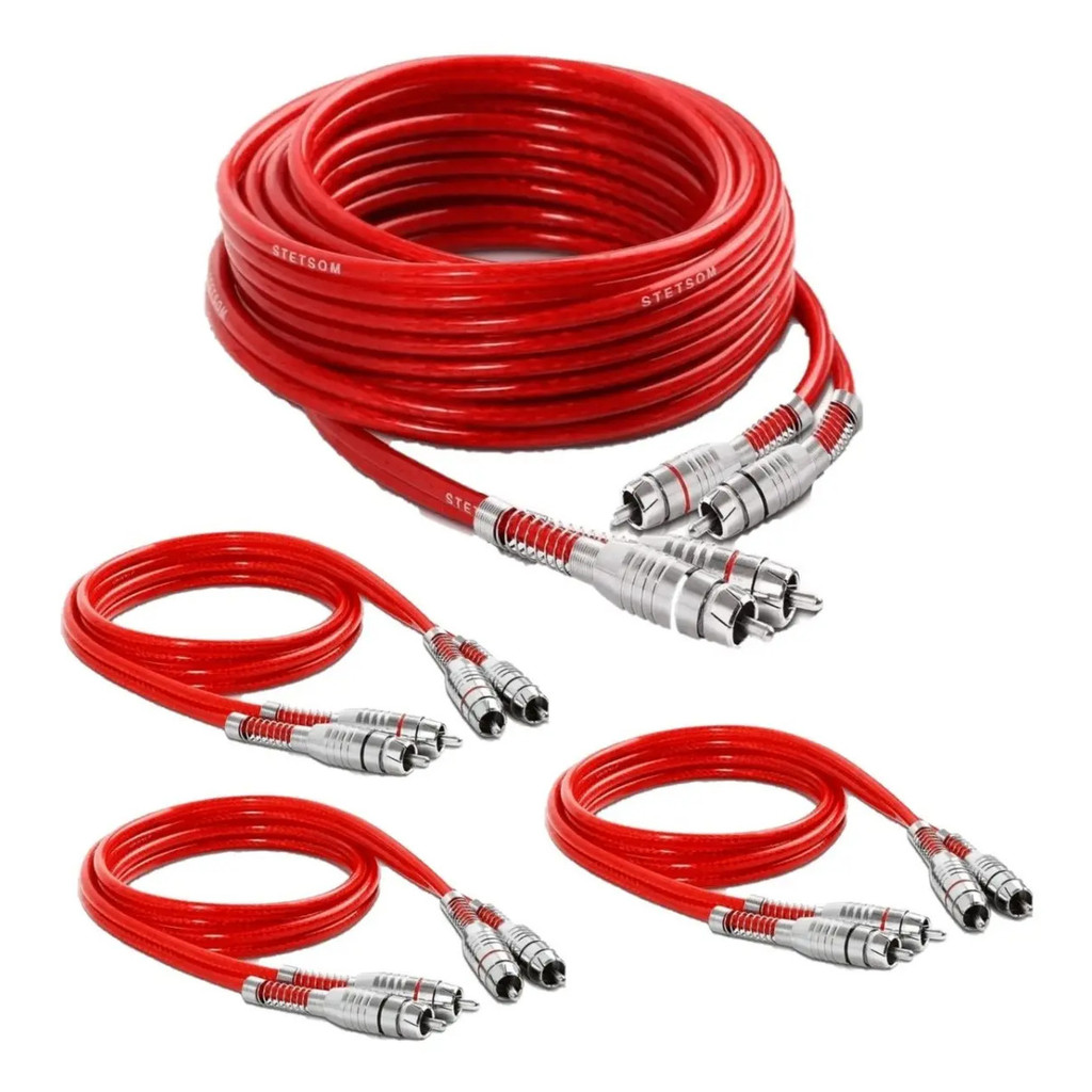 Kit 01 Cabo Rca 5 Metros + 03 Rca 1 Metro Stetsom Blindado Prata
