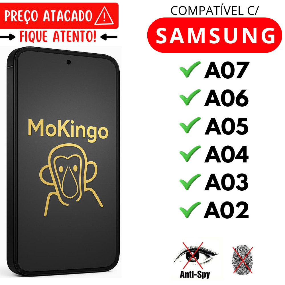 Película Cerâmica Fosca Privacidade 3D P/ Samsung A07 / A06 / A05 / A04 / A03 / A02 Matte AntiSpy Mokingo