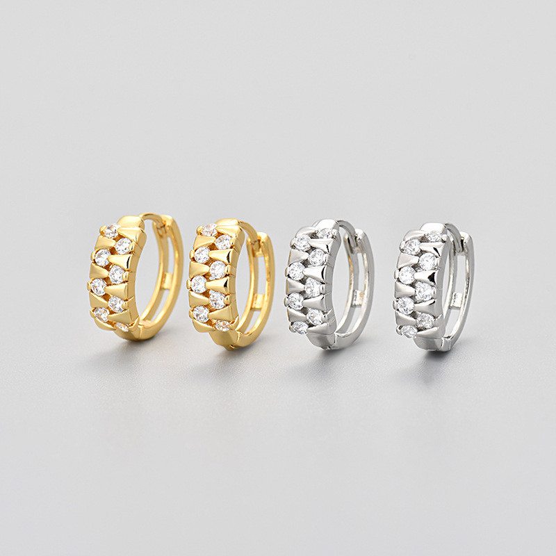 Novo estilo brincos de diamante fileira dupla brincos de diamante feminino bonito zircão brincos luz luxo
