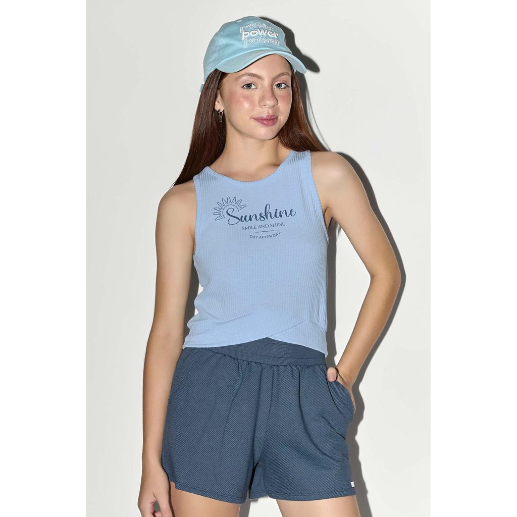 Conjunto Juvenil Menina Cropped Transpasse Beats Azul