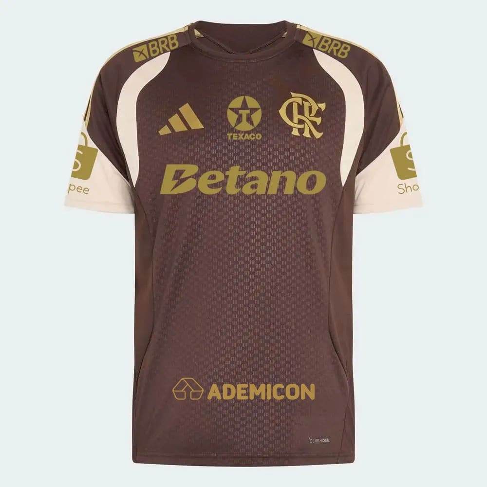 Camisa Flamengo Treino Comissão Adidas 2026 C/Patrocínio Marrom