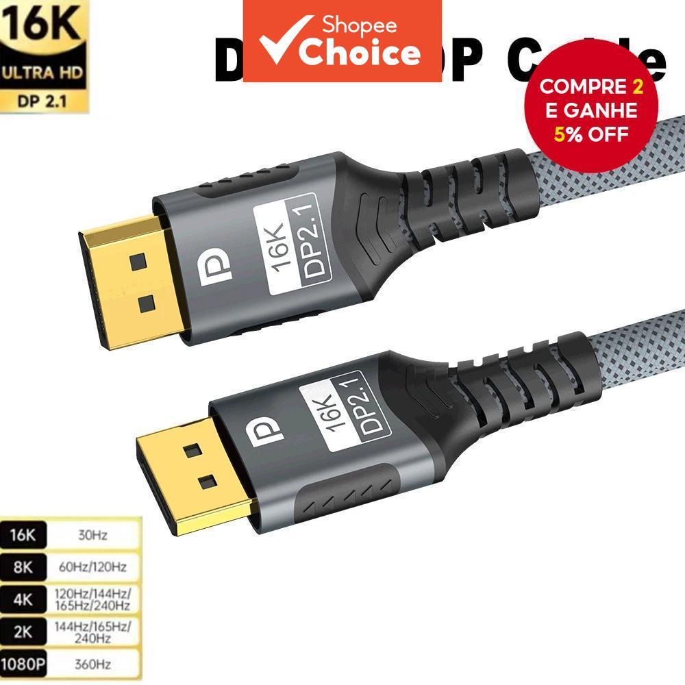 Cabo DisplayPort 2.1 16K 80Gbps 8K@120Hz 4K@240Hz HDR para Monitor de Jogos Xbox