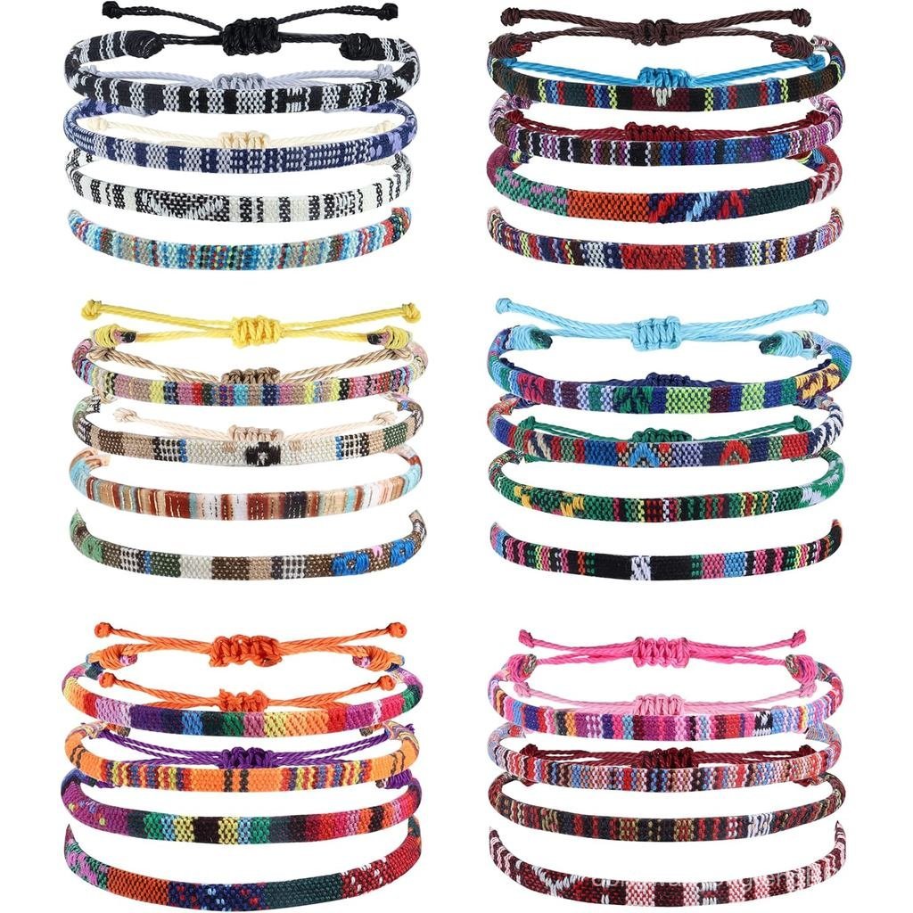 Florideco 24 Peças Pulseiras de Tornozelo Boho Surfer Ajustáveis, Pulseiras de Tornozelo com Contas, Pulseiras Trançadas