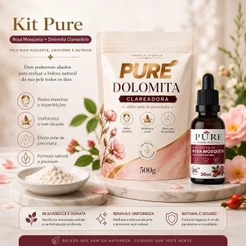 Kit Dolomita Clareadora + Oleo de Rosa Mosqueta - Clareia Manchas, Antiestrias, Anticelulite - Envio Imediato