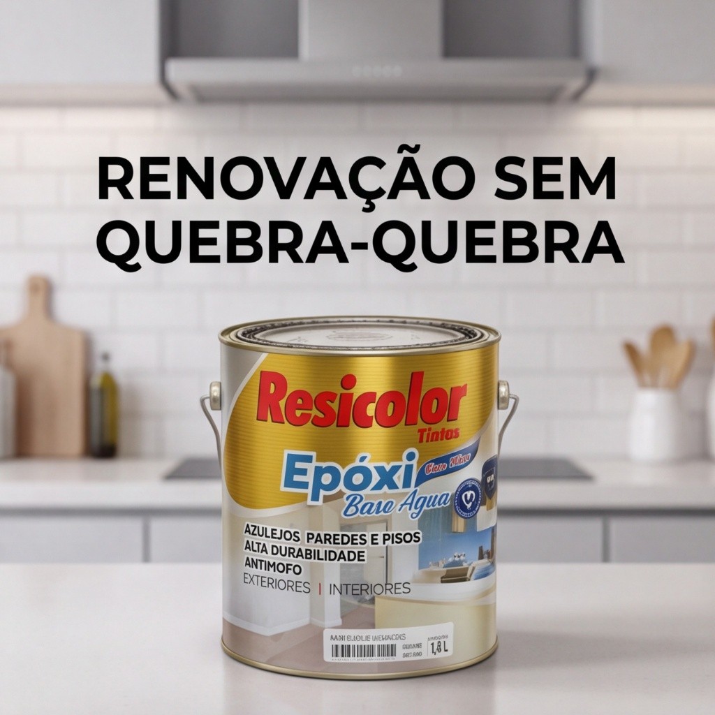 Tinta Epóxi Base Aguá 3,6L Resicolor, Branco Acetinado Azulejo, Piso, banheiro, Cozinha, Sem cheiro Antimofo — imagem 2 de 2