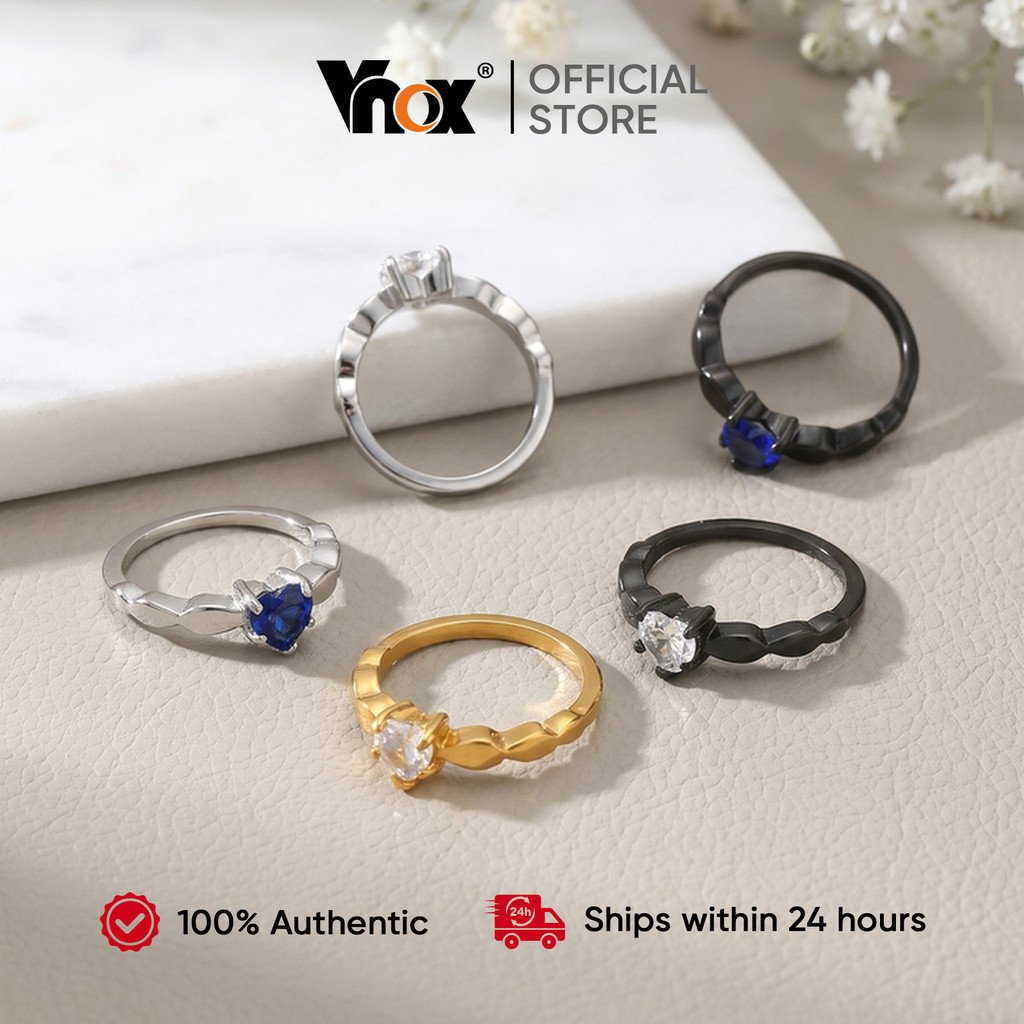 Anel CZ De Coração De Aço Inoxidável Banhado A Ouro 18K Vnox Para Mulheres , Presente De Aniversário De Noivado De Casam