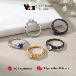Anel CZ De Coração De Aço Inoxidável Banhado A Ouro 18K Vnox Para Mulheres , Presente De Aniversário De Noivado De Casam