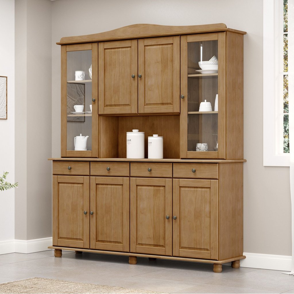 Cristaleira Rústica 100% Madeira Maciça 4+4 Portas para Sala de Jantar Linha Rubi Marrom/Freijó Freijó