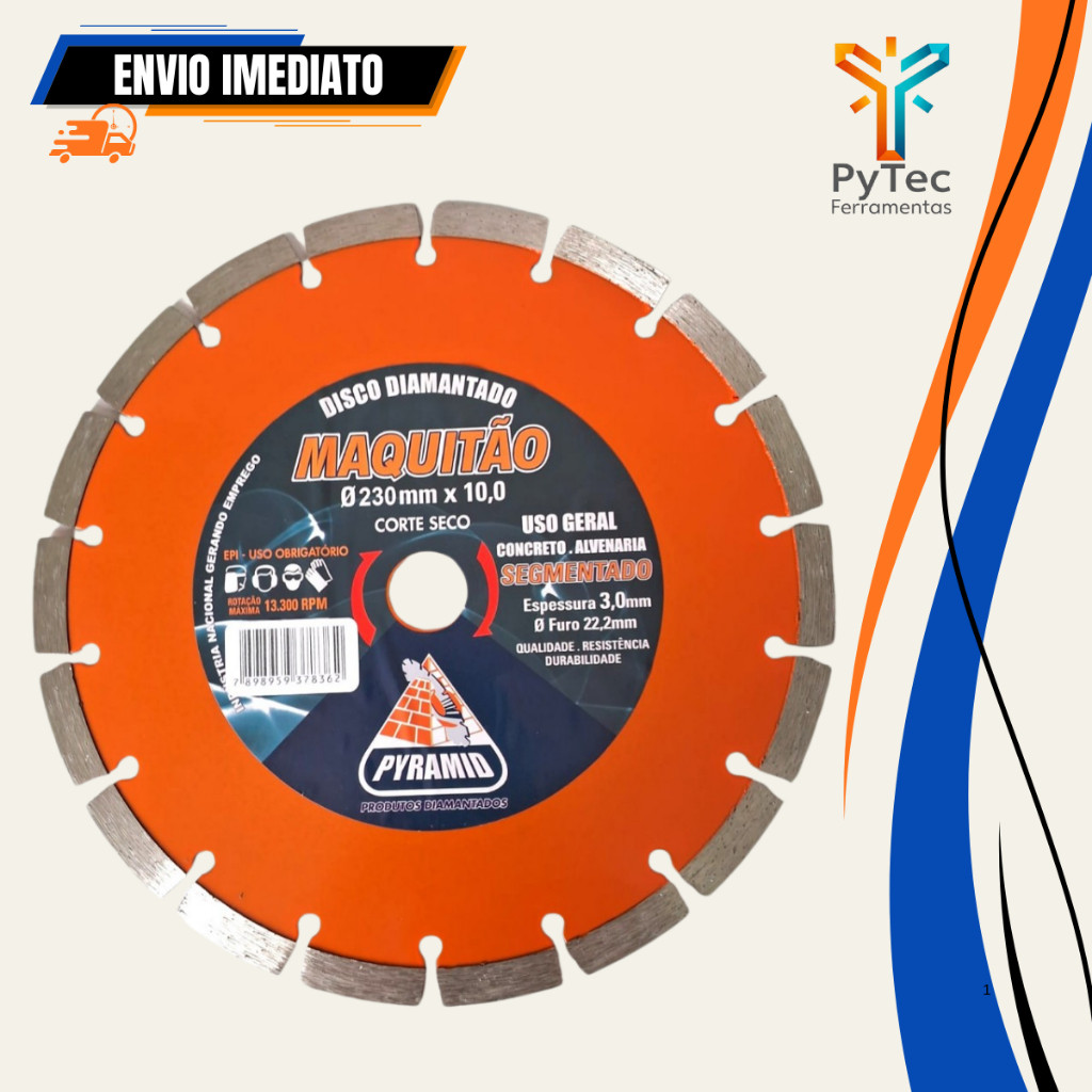 Disco Diamantado Segmentado Pyramid 230mm x 10mm Maquitão Corte Concreto e alvenaria