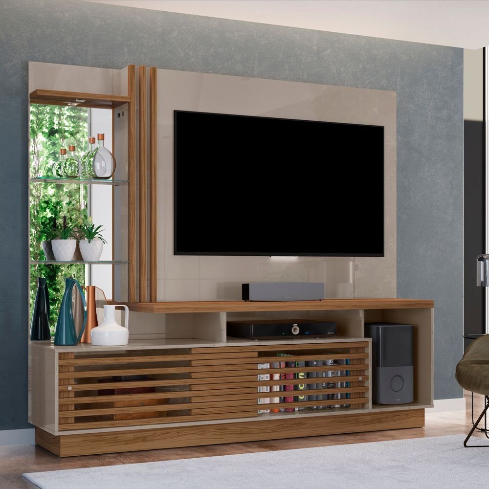 Estante para TV e Home Theater até 60 Polegadas 200CMX178,5cm 2 Portas Frizz Plus Bege Fendi/Naturale