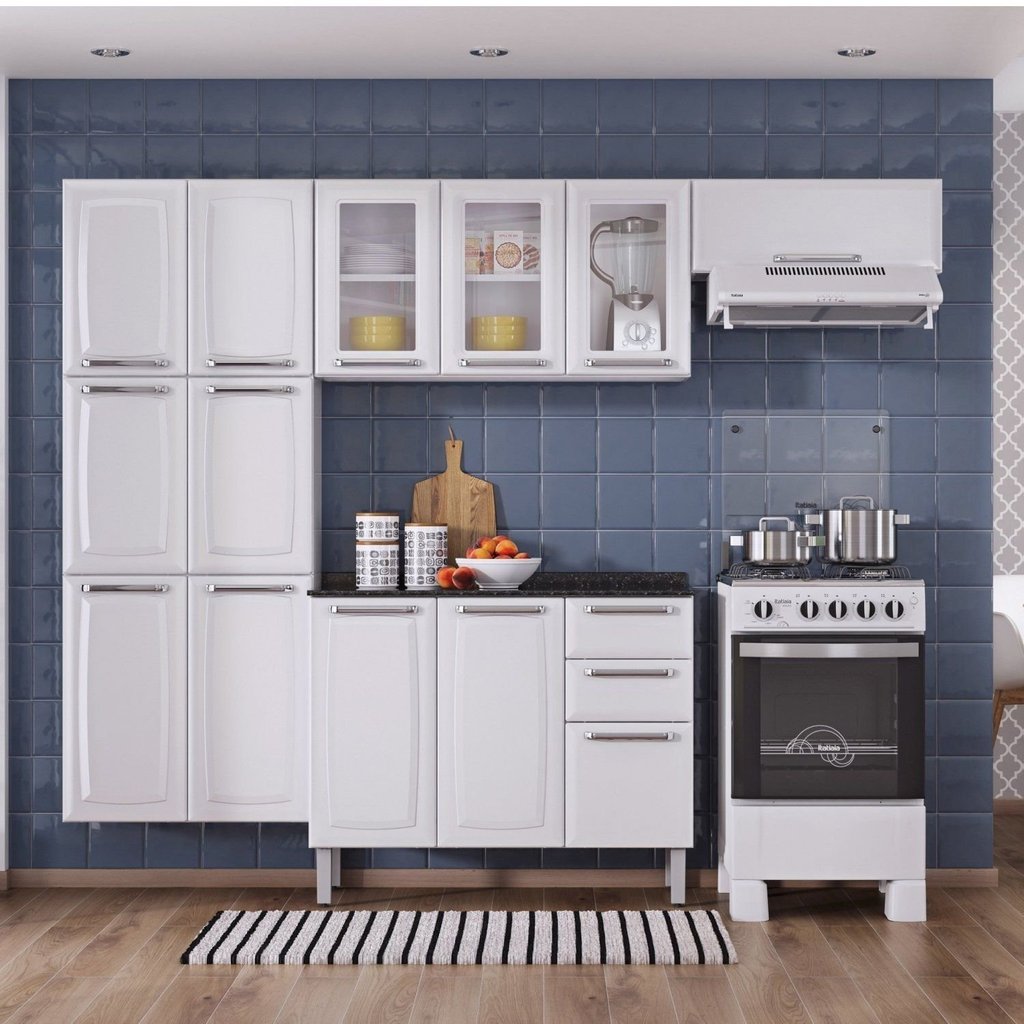 Cozinha Compacta Modulada em Aço 4 Peças 13 Portas 2 Gavetas Paneleiro Duplo em Aço Luce Itatiaia Branco Branco