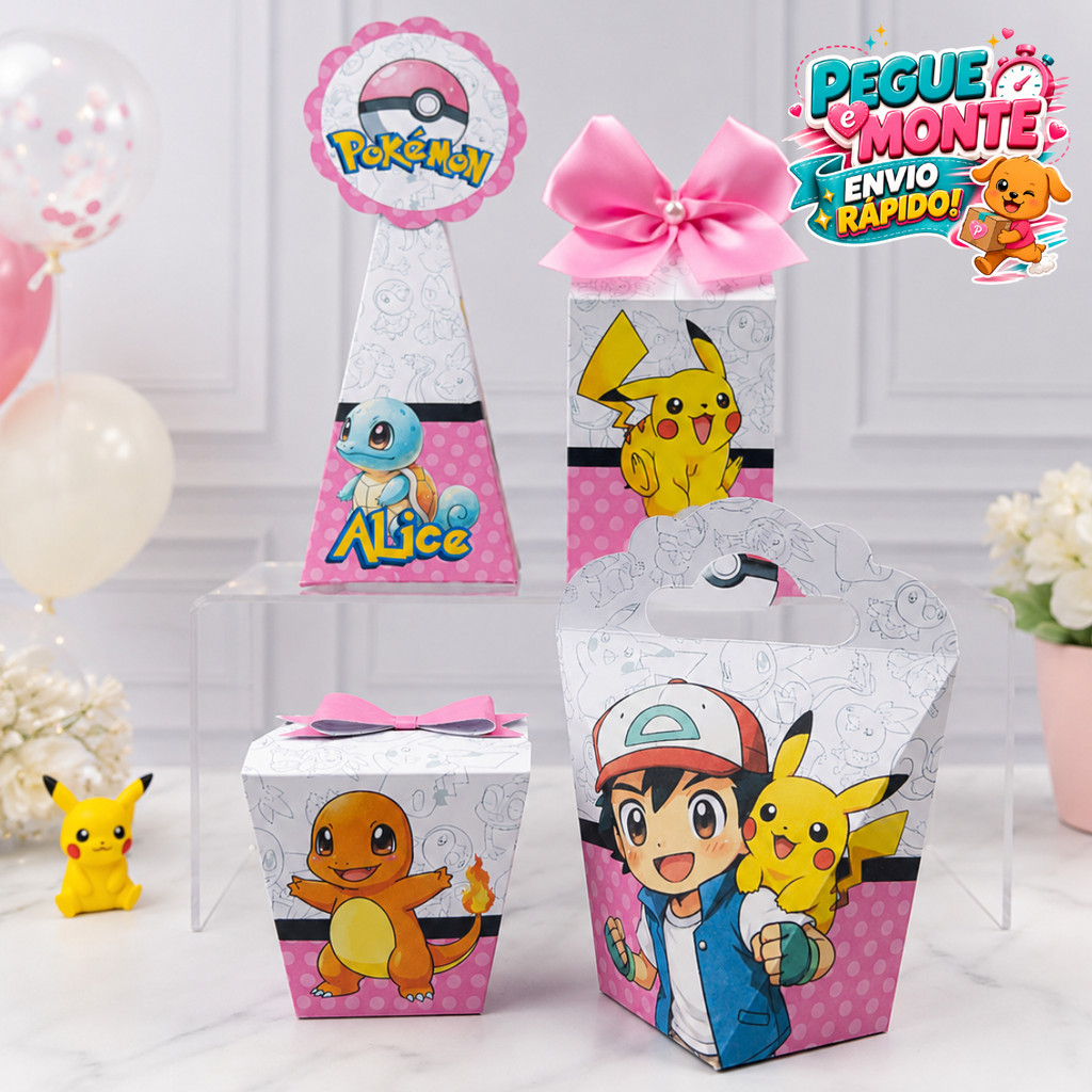 Kit Caixas Pokémon Menina | Lembrancinhas Personalizadas | Caixinhas para Festa Infantil | Aniversário