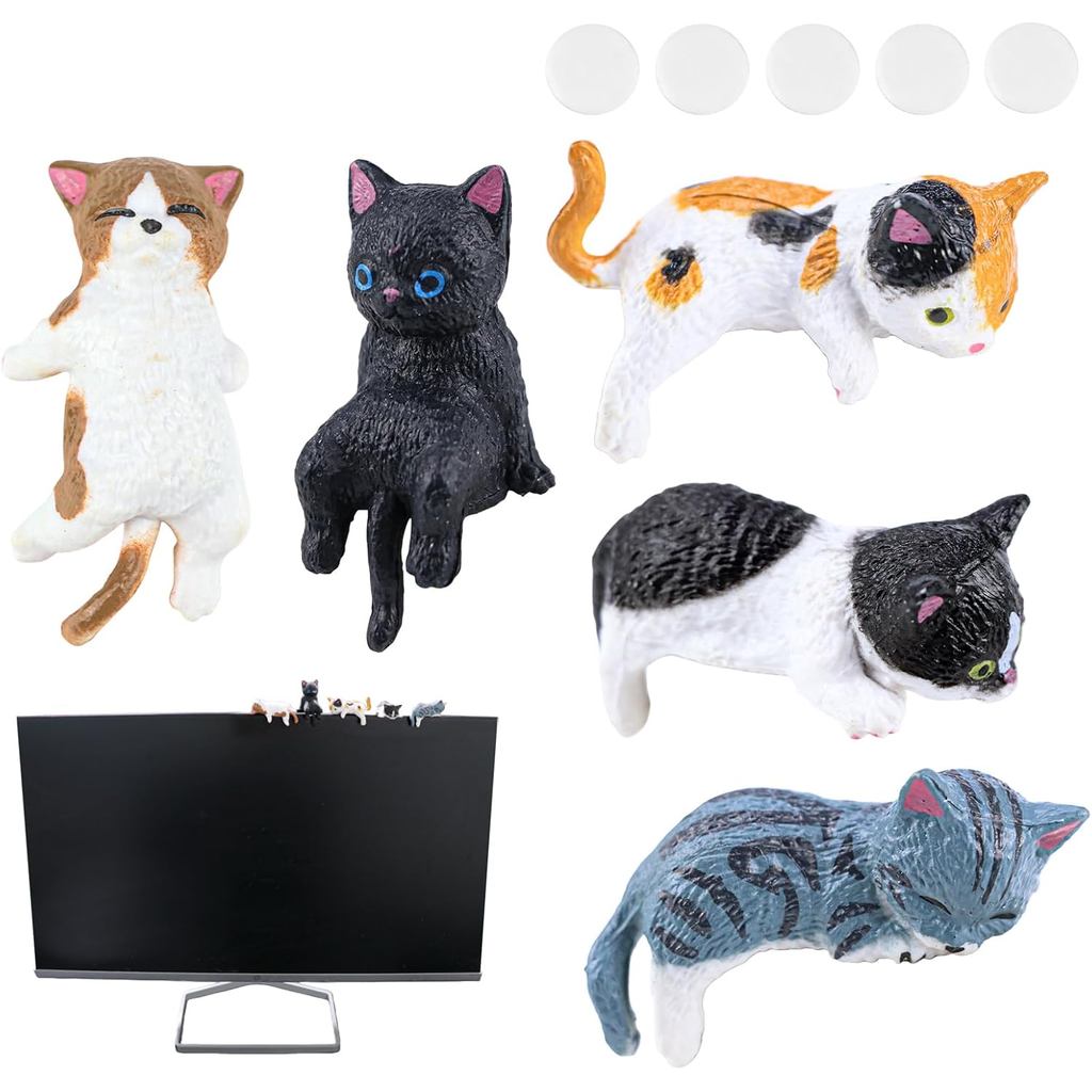 5 Peças de Mini Figuras de Gato para Decoração de Monitores de Computador, Acessórios de Gatos de Resina Fofos para Inte
