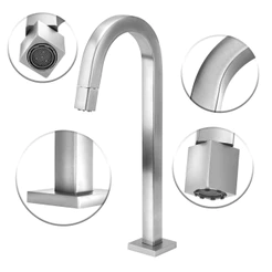 Torneira Banheiro Tube Alta Quadrada Inox Escovado Clean