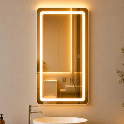 Espelho Lopazzi Grande Lapidado 90x50 Com 3 Cores de Led Jateado Bi Volt (Quente, Neutro e Frio) Decoração Premium