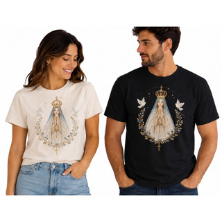 Kit 2 Camisas Nossa Senhora Aparecida Católica Premium Masculina e Feminina Algodão