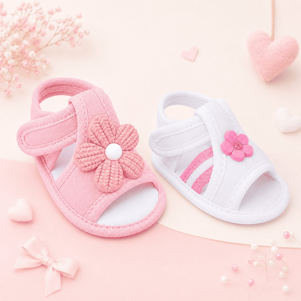 KIT 02 Pares Infantil Bebê Meninas Tecido Florzinha Delicada Lindo Batizado