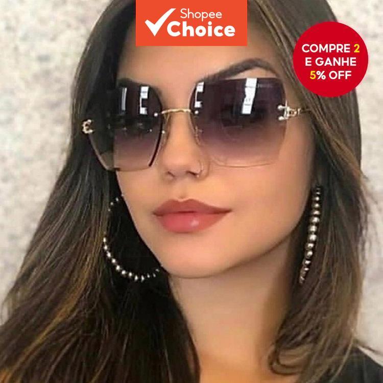  Óculos de Sol Femininos Sem Armação – Lentes Gradientes UV400, Armação Dourada