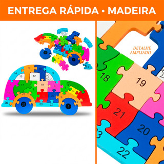 Quebra-Cabeça 3D de Madeira Fusca Infantil Brinquedo Educativo Pedagógico Didático Criativo