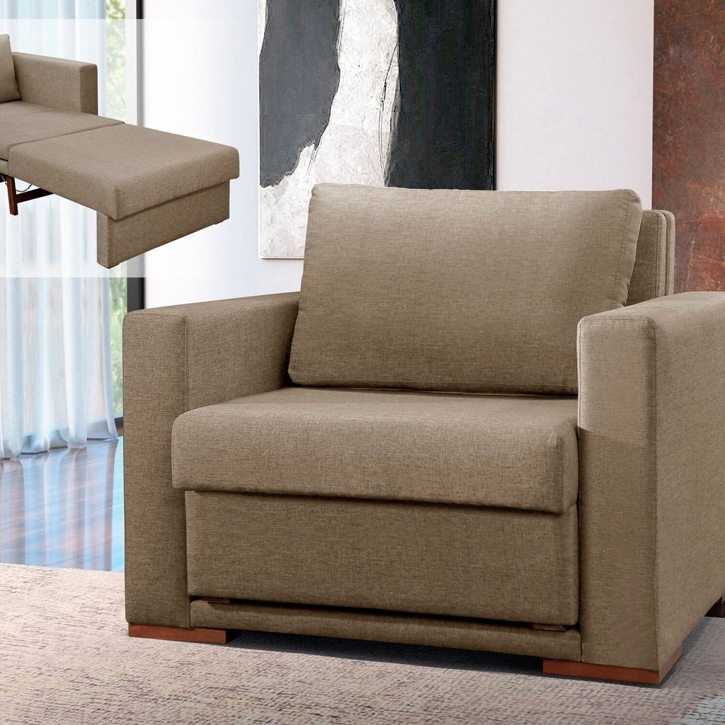 Poltrona Cama Hermes Luxo Moderno Bege Bege