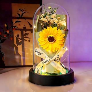 Rosa Encantada com Luz LED - Flor Eterna Decorativa em Cúpula de Acrílico Presente de aniversário para namorado