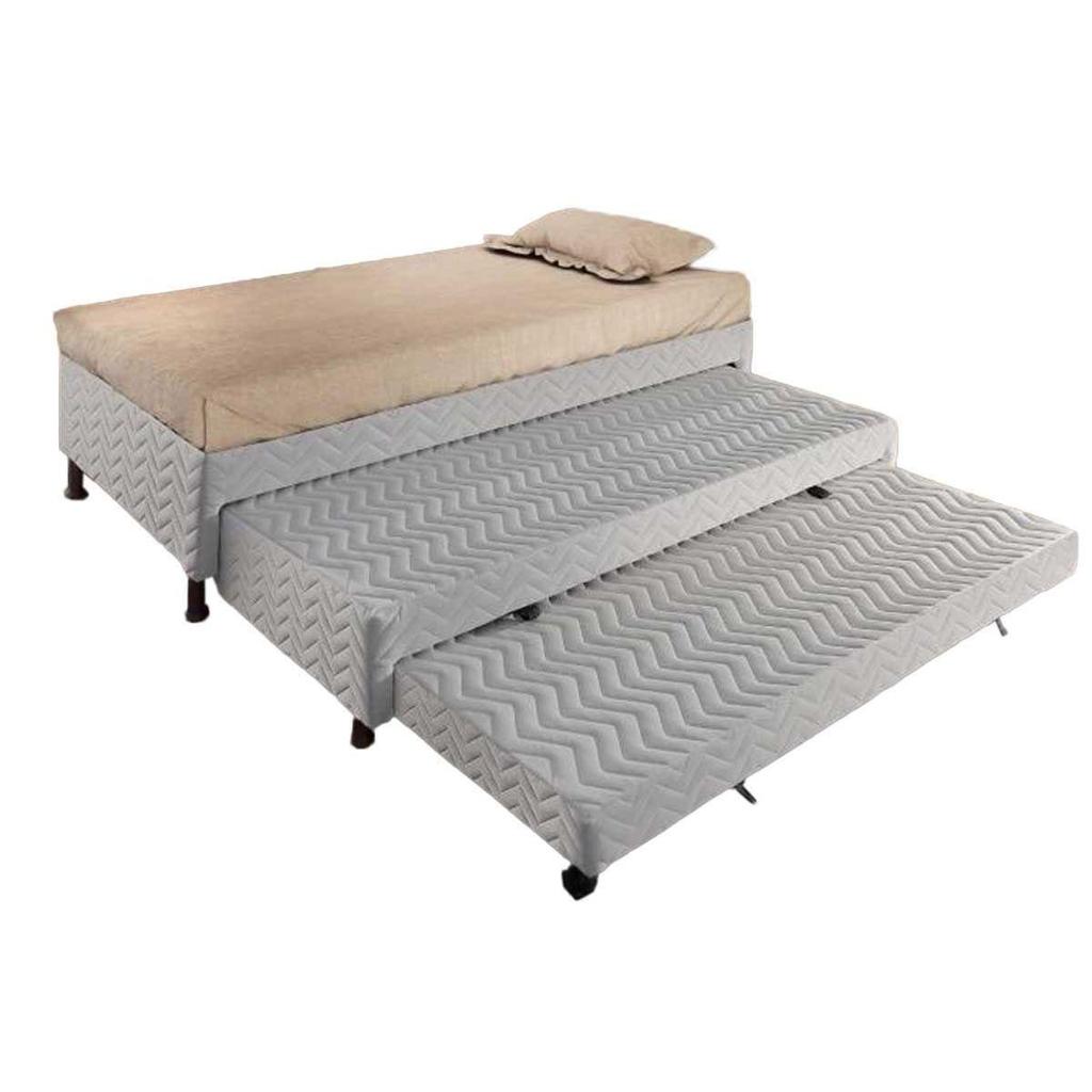Cama Box Base c/ Auxiliar Solteiro Universal Bordado White (88x188x32) - Paropas