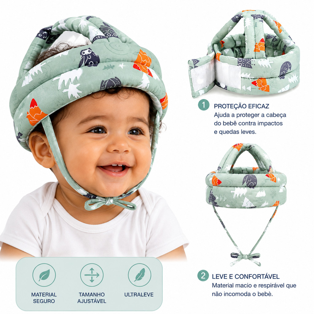 Capacete Bebê Anticolisão Ajustável Chapéu de Proteção Infantil Segurança para Engatinhar Primeiros Passos Envio 24h