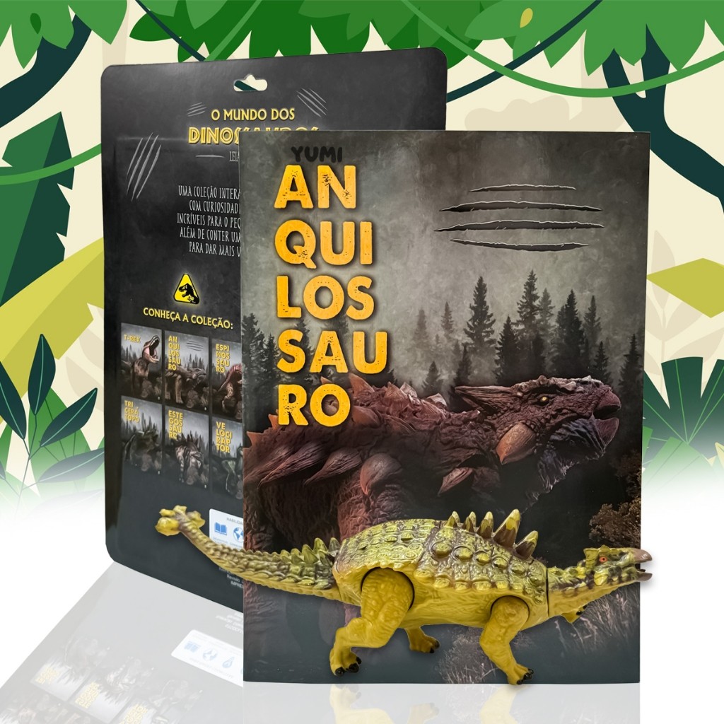 Livro Mundo Dos Dinossauros + Dinossauro Brinquedo Anquilossauro Colecionável Ar
