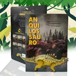 Livro Mundo Dos Dinossauros + Dinossauro Brinquedo Anquilossauro Colecionável Articulado E Realista