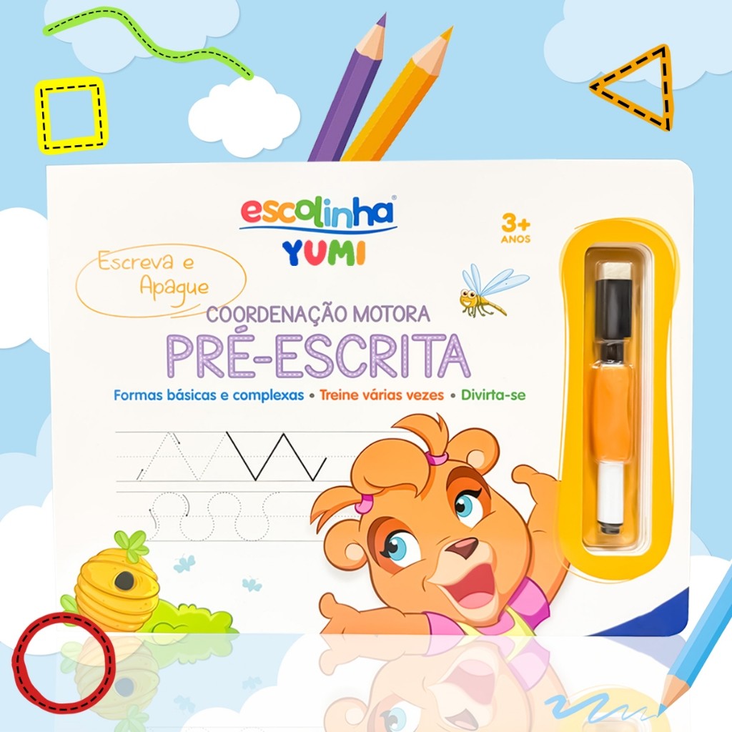 Livro Caderno De Caligrafia Infantil Caneta Apagável Ergonómica Pré-escrita Coor