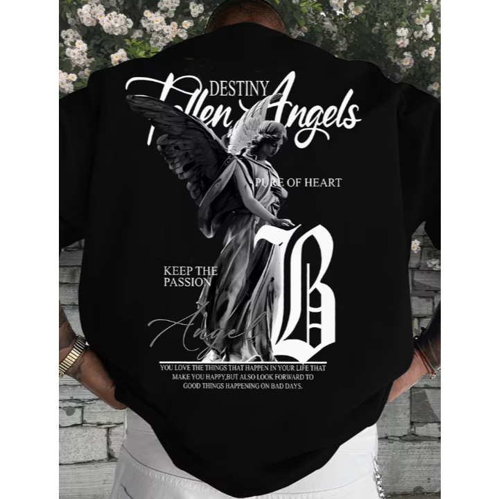 Camiseta Oversized Streetwear Unissex Estampa Anjo Fallen Angels Y2K Aesthetic Gringa Cyber Grunge