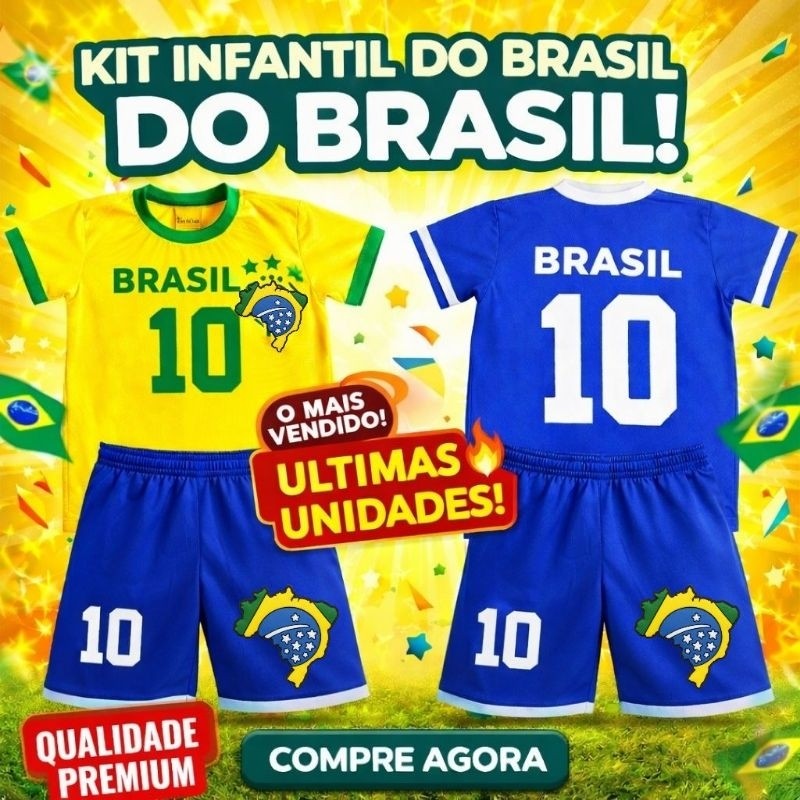 Conjuntos IInfantil do Brasil Menino Uniforme Camiseta e Bermuda Seleção Futebol