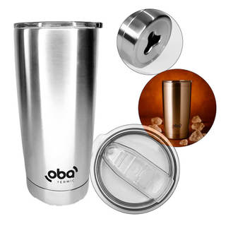 Copo Térmico com Tampa e Abridor 591ml Inox Copo inox Prateado Copo Térmico Premium