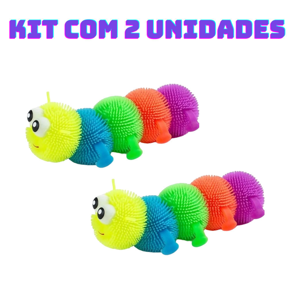 Kit com 2 Centopéia Lagarta com Luz De Apertar E Esticar Colorida