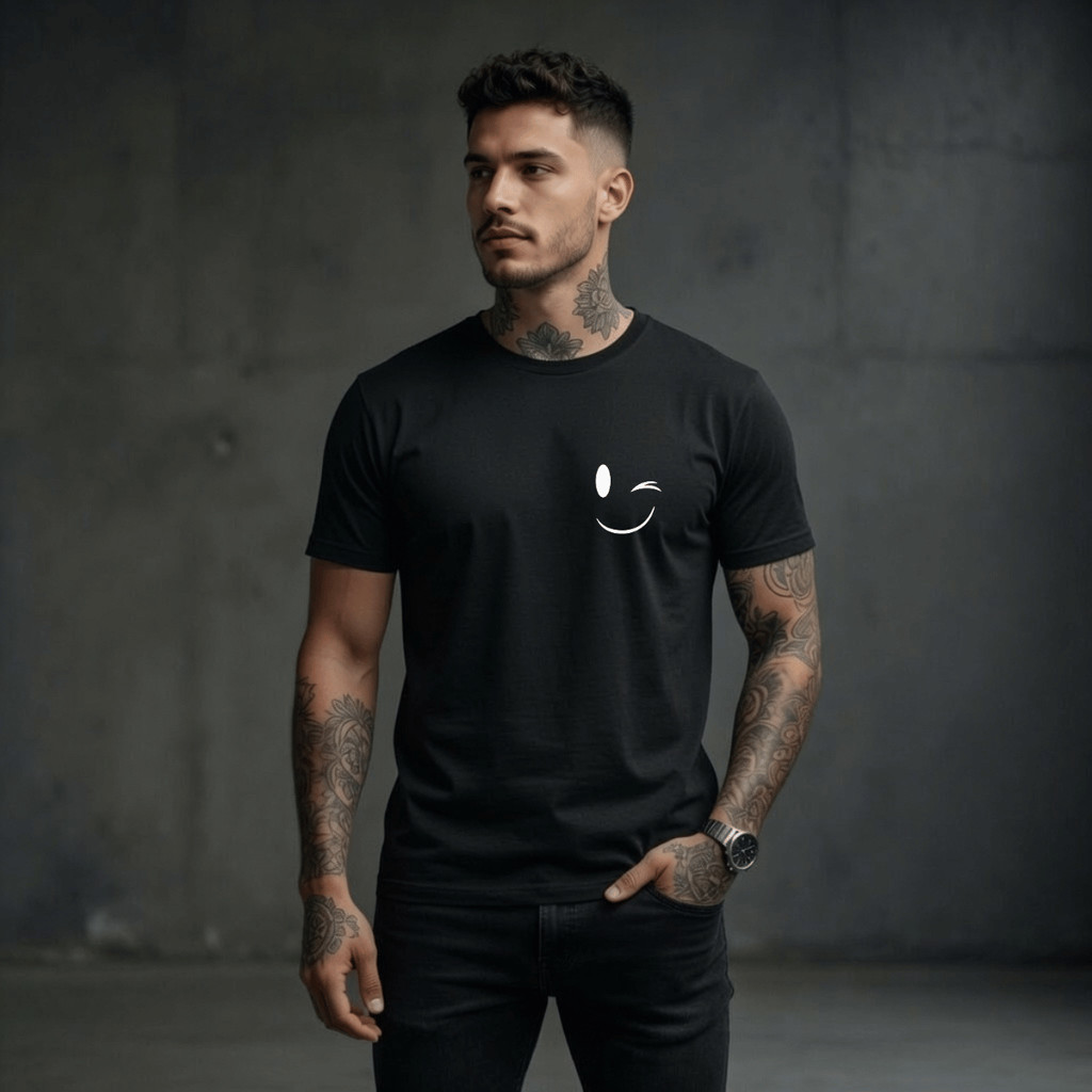 Camiseta Masculina Estampada Rosto Piscando Peito 100% Algodão Premium Camisa Blusa Homem Academia Confortavel Plus Size