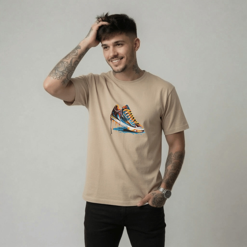 Camiseta Masculina Estampada Tenis Colorido 100% Algodão Premium Camisa Blusa Homem Academia Confortavel Plus Size