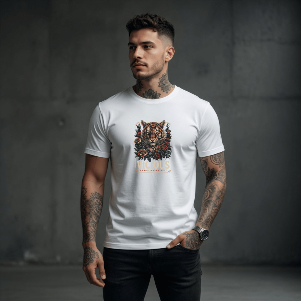 Camiseta Masculina Estampada Tigre VICIOUS 100% Algodão Premium Camisa Blusa Homem Academia Confortavel Plus Size